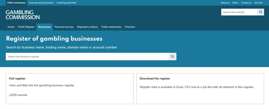 Current gambling regulator register evidence used to assess Rizzio licence status